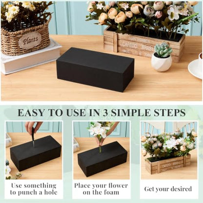 4 Pcs Black Reusable Floral Foam Blocks Water Weather Resistant Dry Floral Foam for Artificial Flower Arrangements Outdoor Hanging Florist Plant Bases for DIY Wedding
