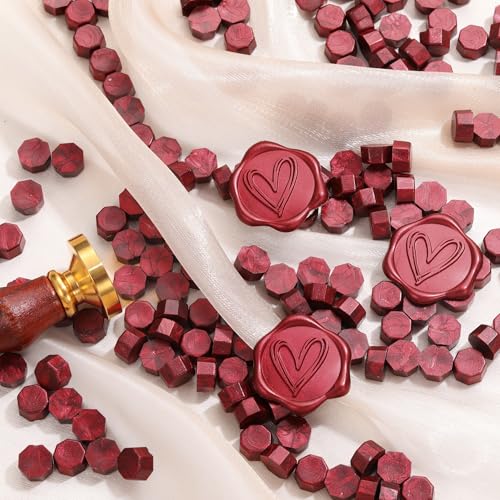 360Pcs Burgundy Sealing Wax Beads with 2 Spoons and 4 Tea Candles for Wax Seal Stamps (360 Count)
