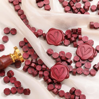 360Pcs Burgundy Sealing Wax Beads with 2 Spoons and 4 Tea Candles for Wax Seal Stamps (360 Count)