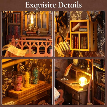 DIY Book Nook Miniature Kit with Sensor Light & Dust Proof for Teens Adults