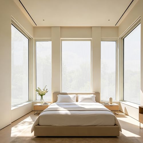 Reeded Glass Privacy Film Frosted Window Cling Window Privacy Film 3D Decor UV Blocking Heat Control Static Cling Vinyl No Glue Removable Cover for Bathroom Living Room Office