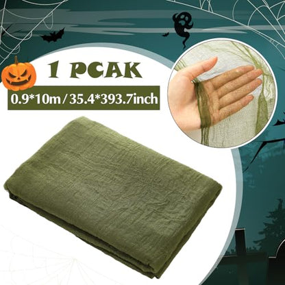 Halloween Cheese cloth 35.43 x 393.7 Inch Military Green Cheesecloth Roll for Crafts Large Cotton Muslin Gauze Fabric for Halloween Outdoor & Indoor Spooky Decoration