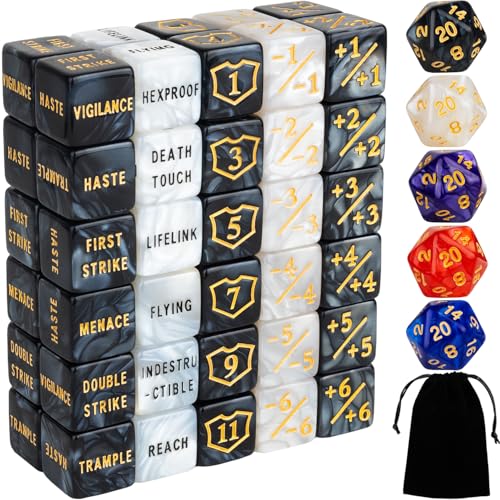 65 Pieces MTG Dice Counters Life Keyword Counter Dice Set Plus One