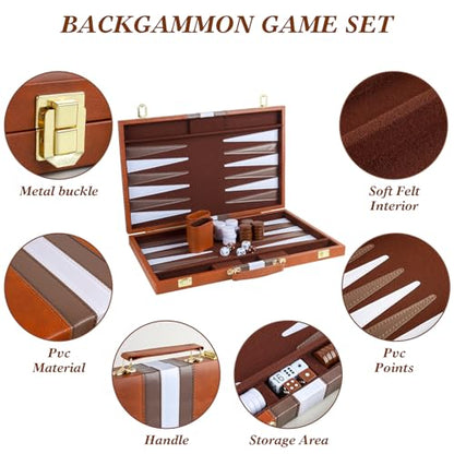 Backgammon Set 2 Players Classic Backgammon Sets for Adults Board Game with PU Leather Case Portable and Travel Backgammon Set