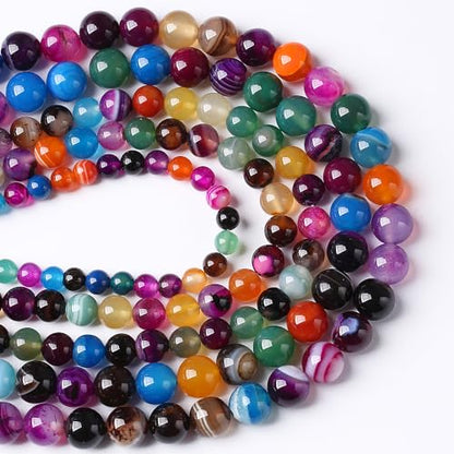 36pcs 10mm Natural Multicolor Stripe Agate Beads for Jewelry Making Natural Stone Energy Healing Beads DIY Bracelet Necklace 15"