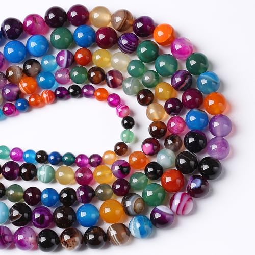 45pcs 8mm Natural Multicolor Stripe Agate Beads for Jewelry Making Natural Stone Energy Healing Beads DIY Bracelet Necklace 15"