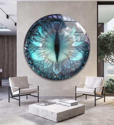 31.5''(80cm) Diameter Mystical Dragon Eye Round Glass Wall Art Tempered Glass Printing Wall Decor Large Wall Art Wall Hangings