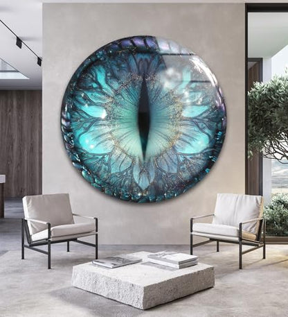 31.5''(80cm) Diameter Mystical Dragon Eye Round Glass Wall Art Tempered Glass Printing Wall Decor Large Wall Art Wall Hangings