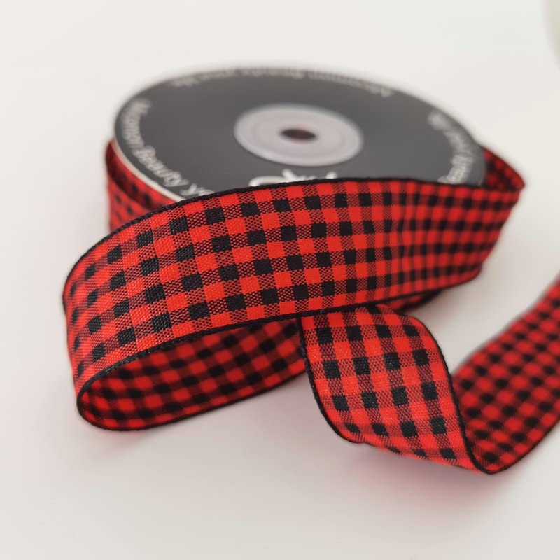 Red and Black Gingham Plaid Checked Ribbon 25 Yards Each Roll 100% Polyester