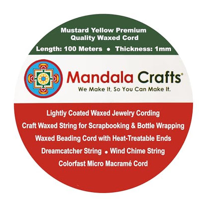 1mm Mustard Yellow Cotton Waxed Cord for Jewelry Making (327 Foot )