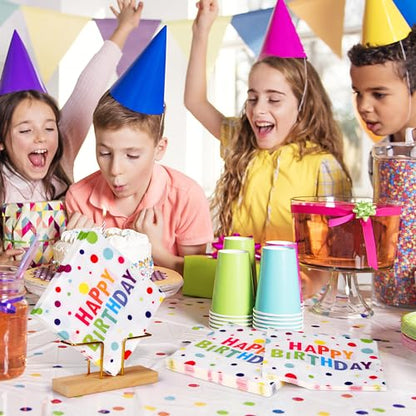 48 Pieces Happy Birthday Paper Napkins Disposable Rainbow Napkins Colorful Cocktail Dinner Napkin Set 13" x 13" Unfolded Tableware Napkin for Rainbow Party Supplies Birthday Party Decoration (48 Count)