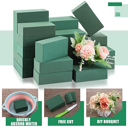 30 Pcs Floral Flower Foam Blocks Green Wet & Dry Plant Foam Brick for Fresh & Artificial Flower Arrangement Florist Supplies for DIY Arts Crafts Weddings Decorations