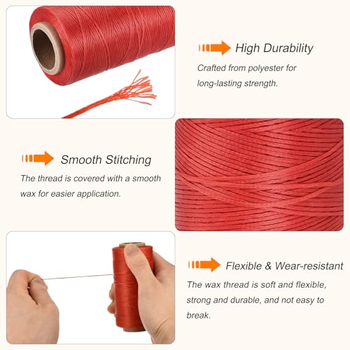 Waxed Thread 284 Yard 0.8mm 150D Flat Wax Thread Polyester Waxed String for Leather Sewing Hand Weaving Book Binding Home Decoration