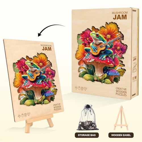 Mushroom Guitar Frog Puzzles Adults Gifts for Women Men Wooden 255 Pieces 13.4 x 13.0in