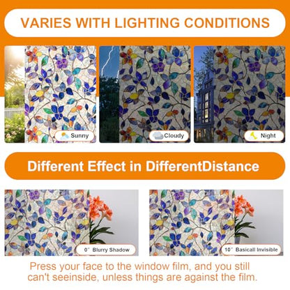 Window Privacy Film with Installation Tools Home Decorative Colored Glass Window Stickers Reusable electrostatic Rainbow Stickers