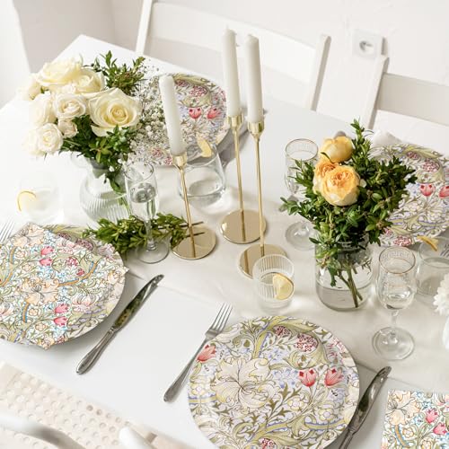 40Pcs William Morris Paper Plates Vintage Floral Decorations (40 Count)