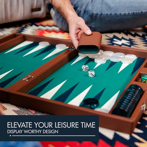 19 Inch Premium Backgammon Sets for Adults Leather Brown