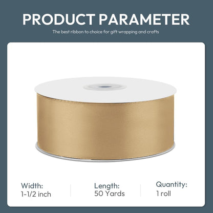 1-1/2" Wide x 50 Yards Champagne Gold Single Faced Polyester Satin Ribbon for Wedding Decor, Wreath, Crafts, Gift Wrapping & Other Projects - Crafty Corner