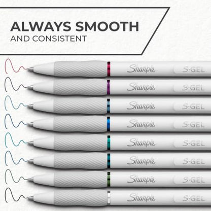 S-Gel Pens, Pearl White Body, Fashion Barrel, Medium Point (0.7mm), Colorful Ink, 12 Count, USA 250th Anniversary Edition
