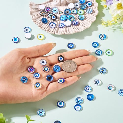 100Pcs Evil Eye Glass Cabochons for Jewelry Making (100 Count)