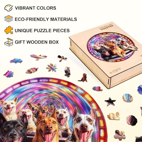 Dog Roller Coaster Puzzles Adults Gifts for Women Men Wooden 200 Pieces 11.4 * 11.4in Wall Decor