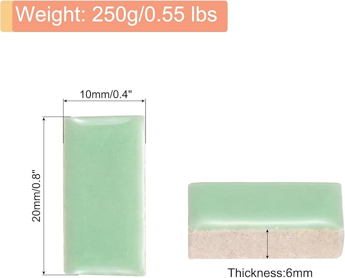 MECCANIXITY 250g Ceramic Mosaic Tiles for Crafts Bulk, Rectangle Light Green Ceramic Tile for Mosaic Kits Garden Stepping Stone Cup Mat