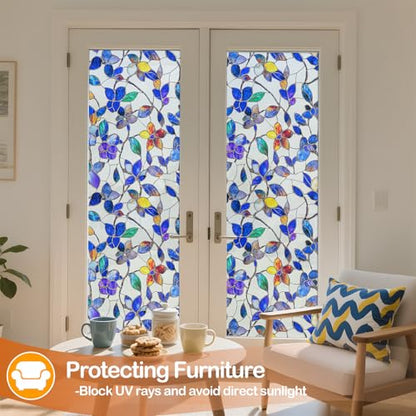 Colorful Leaf Static Cling Window Film Frosted Stained Glass Privacy Anti