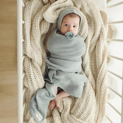 100% Luxury Organic Cotton Pointelle Knit Baby Quilt Blanket for Boys