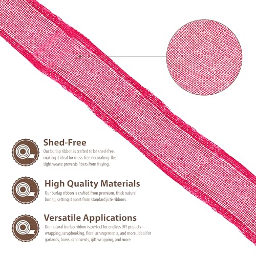 1 1 2 Inch Wide Hot Pink Burlap Ribbon for Crafts (60 Foot)