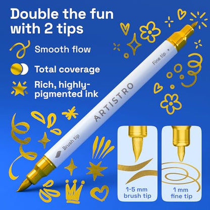 24 Gold Dual Tip Acrylic Paint Marker Pens for Drawing (24 Count)