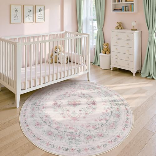 Pink Washable Round Rugs 6ft (28.27 Sq Ft)
