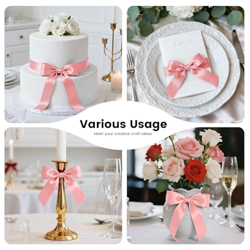 1-1/2 Inch 100 Yards Satin Ribbon Dusty Pink, Solid Color Fabric Ribbon for Gift Wrapping, Wedding, Polyester Gift Ribbon for Birthday Party Decoration, Craft, Hair, Floral, Sewing (300 Foot)