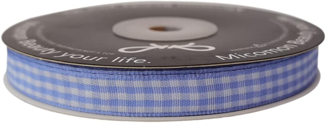 Light Blue Gingham Plaid Checked Ribbon 25 Yard Each Roll 100% Polyester (3/8", Lt.Blue) - Crafty Corner