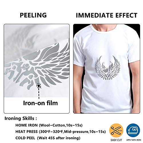 RENLITONG Reflective HTV Iron on Vinyl 12Inch by 10ft Roll Heat Transfer Vinyl for T (10 Foot)
