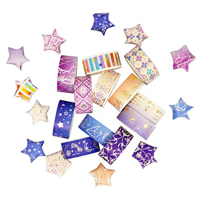 12 Rolls Galaxy Washi Tape Set Bronzing Starry Night Decorative Masking Tape for Scrapbooking (12 Count)