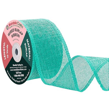 2 Inch Wide Turquoise Wired Burlap Ribbon for Crafts (30 Foot)