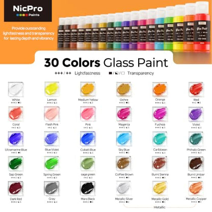 30 Colors Stained Glass Paint Set (30 Fl Oz)