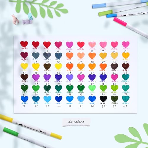 Adult Coloring Book Markers 60 Colors Dual Tip Water (60 Count)