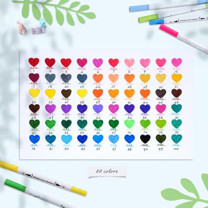 Adult Coloring Book Markers 60 Colors Dual Tip Water (60 Count)