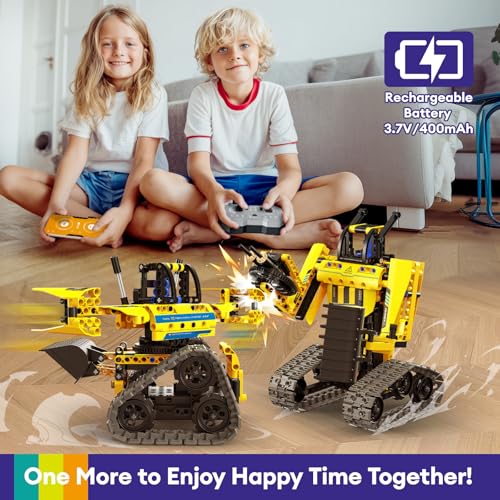 5-in-1 STEM Building Block Kit RC Robot Excavator Toys for Ages 8-13 (430 Count)