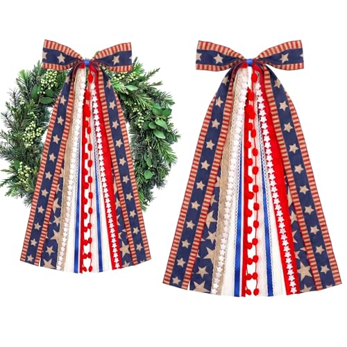 Large Patriotic Star Ribbon Bow for Wreath