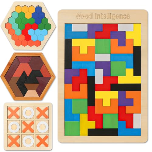 4 Pack Wooden Hexagon Puzzle (4 Count)