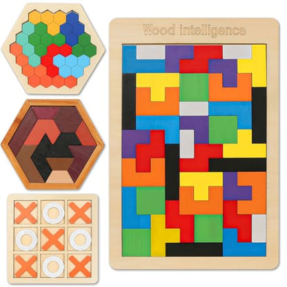 4 Pack Wooden Hexagon Puzzle (4 Count)