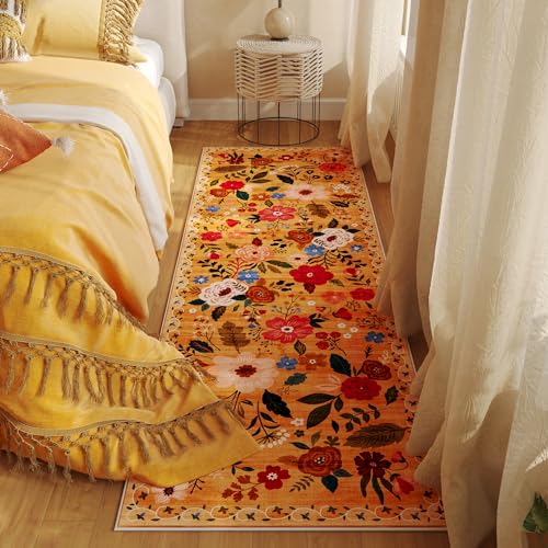 Runner Rug for Hallways Kitchen Rug Non Slip 2'6''x8' Washable Runner Rugs with Rubber Backing Soft Floral Carpet Runner for Hallways