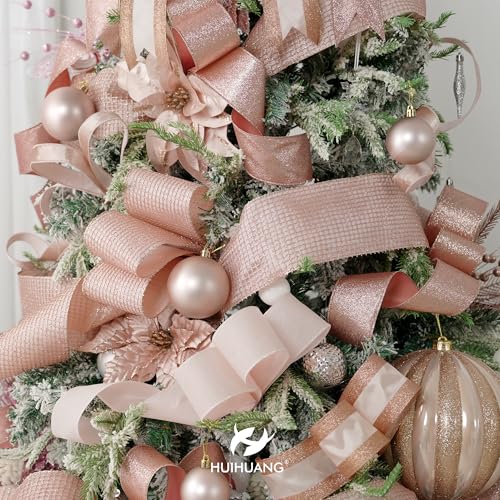 Rose Gold Glitter Square Mesh Wired Ribbon 4 inch x 10 Yards (30 Foot)