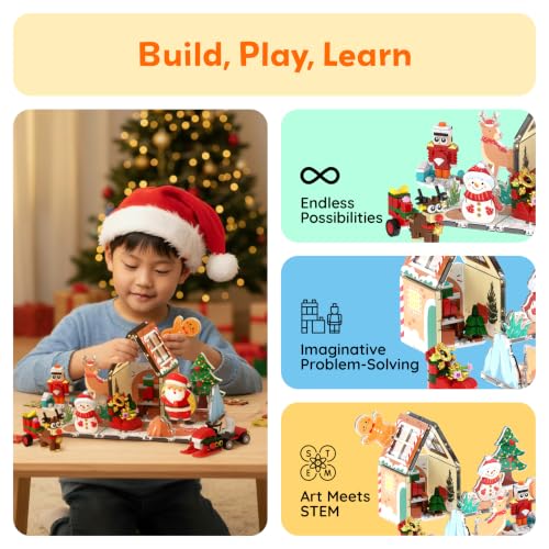Magnetic Tiles Building Brick Block Advent Calendar Christmas Theme Set Gingerbread House Holiday Toy Piece Surprise Countdown Magnet Tile STEM Learning Educational Gift for Kids PTA50