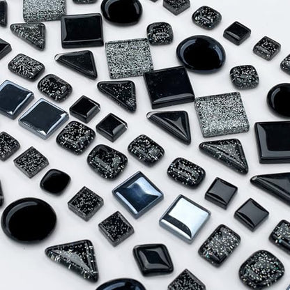 1.1 LB Black Irregular Glass Mosaic Tiles with Backing (17.6 Ounce)
