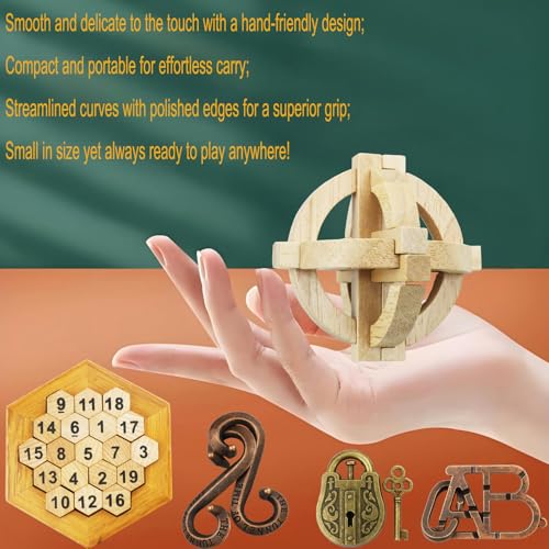 12 pcs Wooden Brain Teaser Puzzle and Metal 3D Unlock Interlocking Jigsaw Educational Toy for Kids and Adults Brain Games Durable Easy to Assemble Birthday Gifts Educational Toys