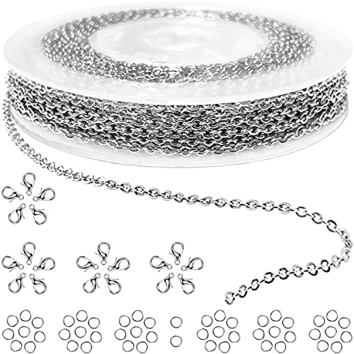 33ft Silver Stainless Steel Chain 2mm Jewelry Necklace Link Cable Chain for Jewelry Making Bracelets Earring Craft Supplies DIY Findings