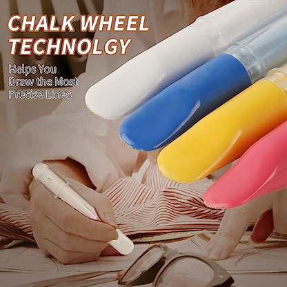 3-pack) Fabric Chalk Markers -Erase Tailor’s Chalk for Quilting and Sewing - Compatible with Most Fabrics - With Dosing Wheel Technology, Red, Blue, White (3 Count)